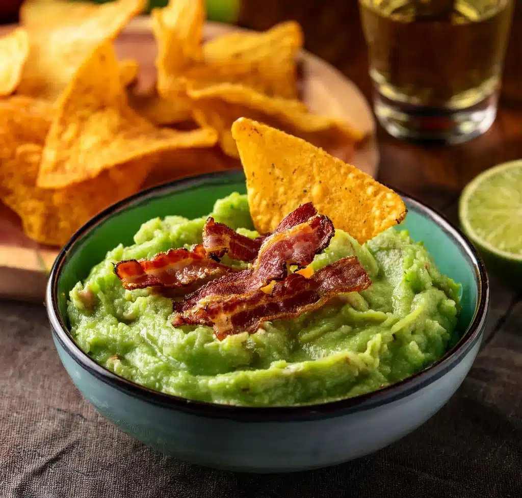 Mexican snack ideas Guacamole with bacon and tortilla chips